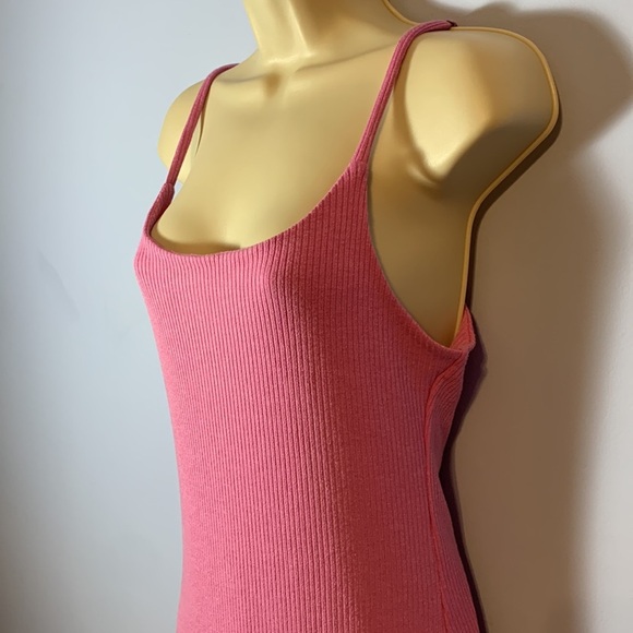 Vici Luna pink ribbed Spaghetti strap Maxi Dress side slit fitted small made USA - Picture 3 of 7